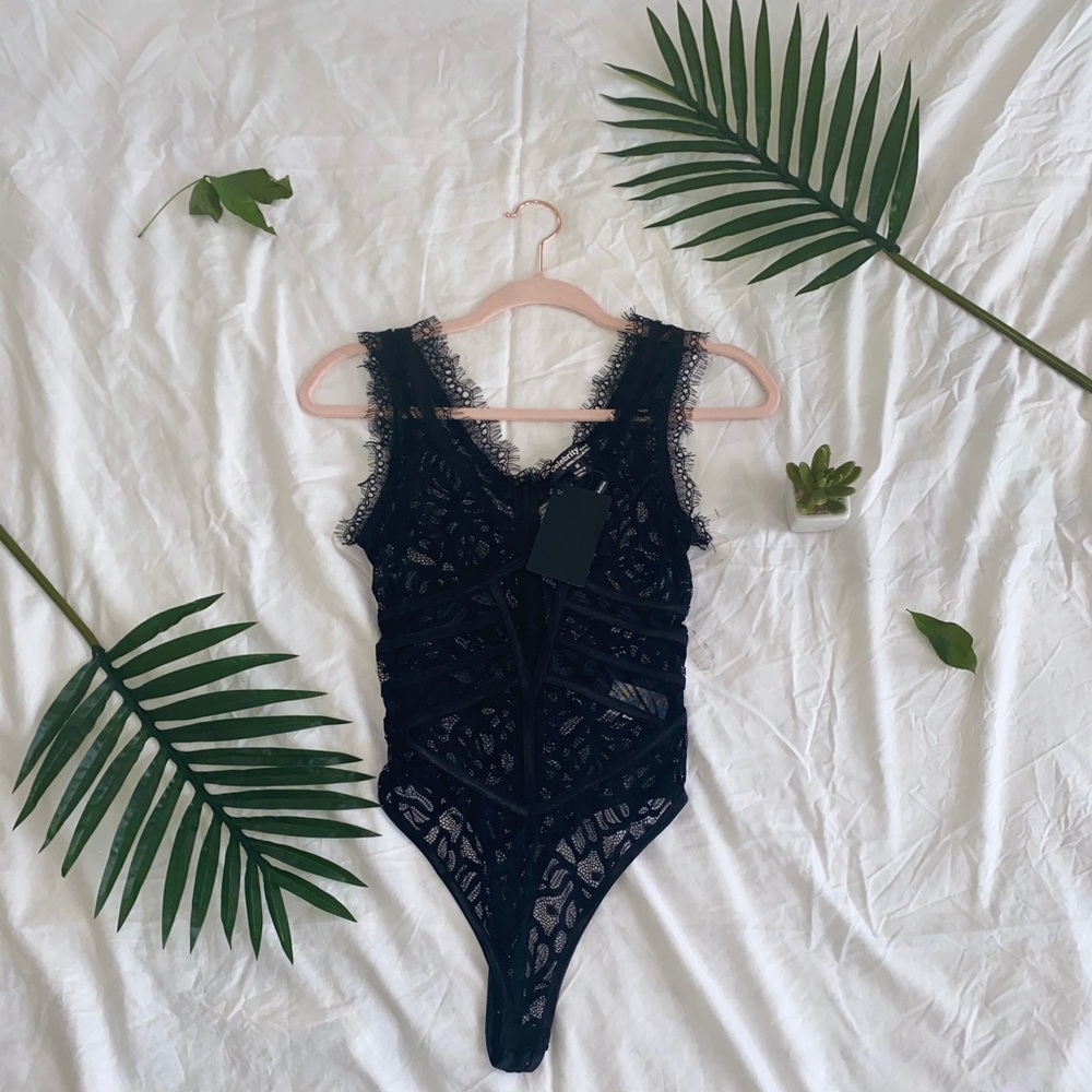 Black Lace Thong Bodysuit